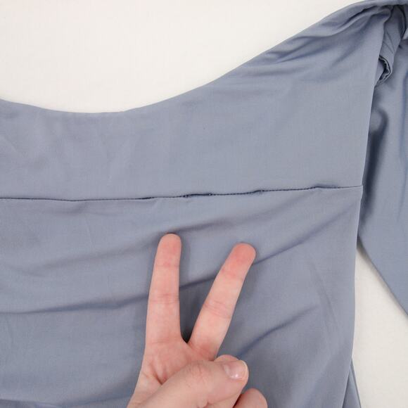 Superdown Suzette Dress Blue Gray Mini Ruched Cutout Tie Stretch Knit Halter L - Picture 10 of 13